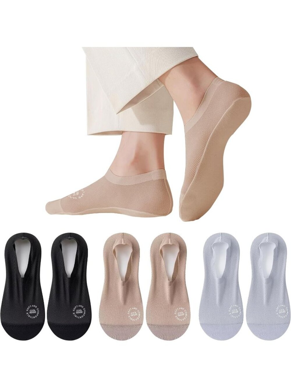 🧦Women's Black Nude 6 Pairs No Show Socks Slip Liner Breathable Invisible Socks